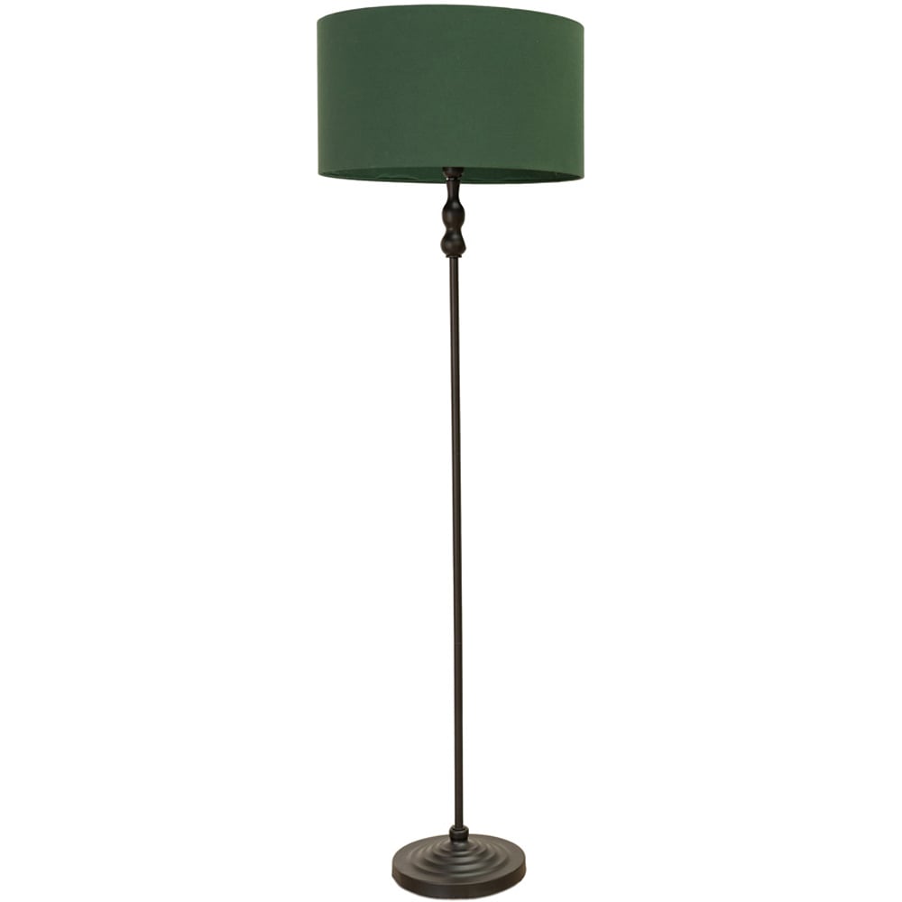 ValueLights Maggie Forest Green Fabric Shade Black Metal Candlestick Floor Lamp Image 1