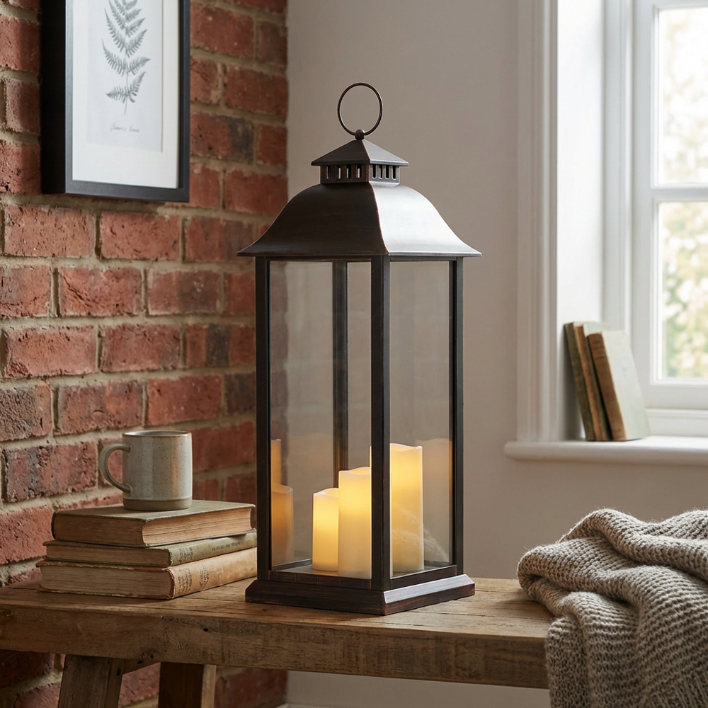 Frosted Fairytale Black Copper Brush Triple LED Lantern Image 6