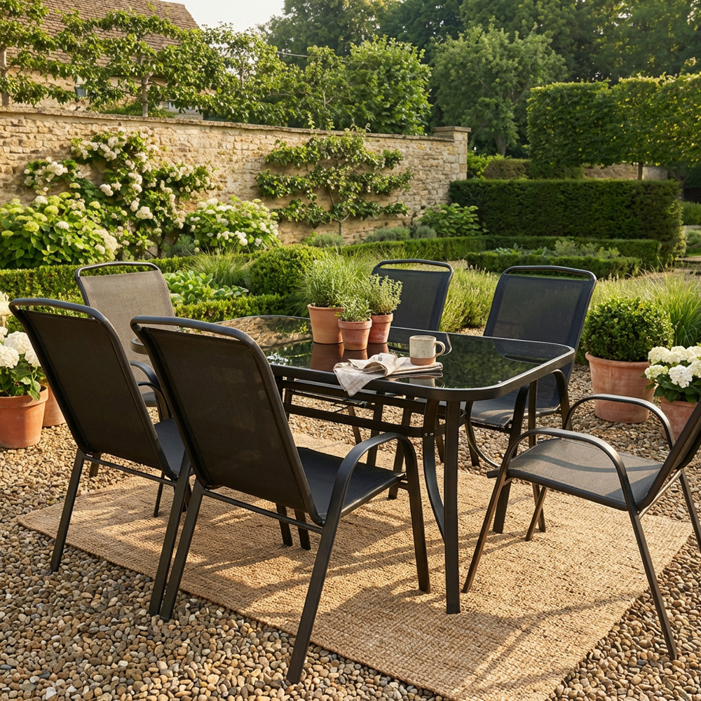 Outdoor Essentials Palma Air Tex 6 Seater Dining Set Black Image 6