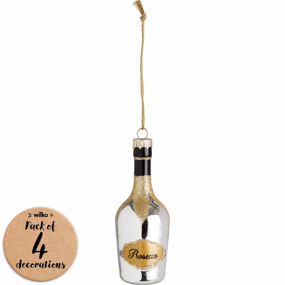 Wilko Luxe Prosecco Bottle Christmas Ornaments 4 Pack Image 1