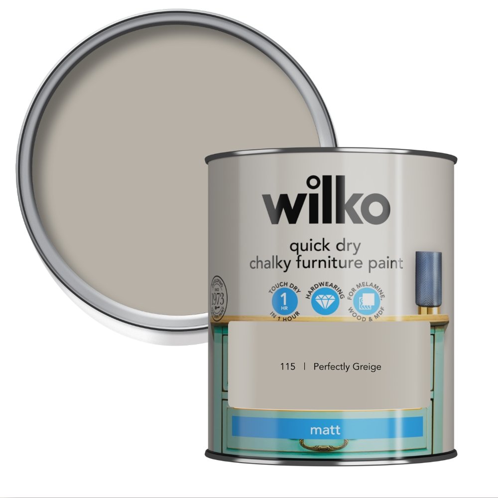 Wilko Quick Dry Perfectly Greige Furniture Paint 750m Image 1