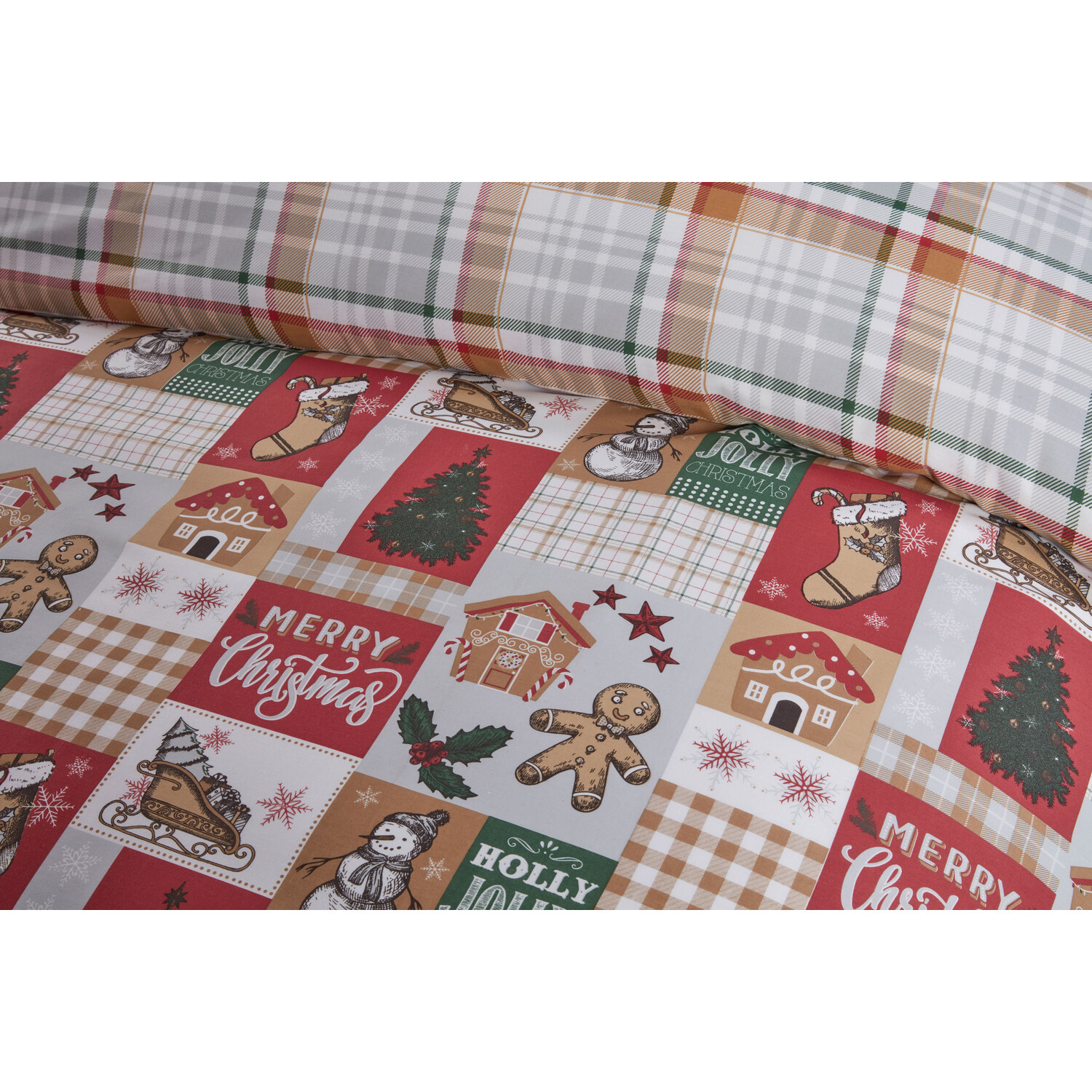 Gingerbread Patchwork Duvet Cover and Pillowcase Set - Red / Single Image 4