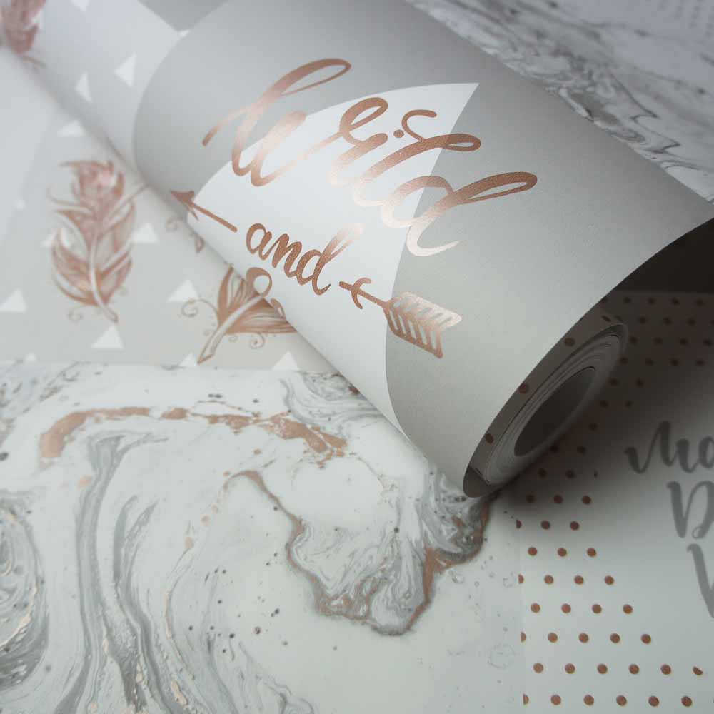 Holden Decor Life is Beautiful Grey/Rose Gold Collage Wallpaper | Wilko Holden Decor Life is Beautiful Grey/Rose Gold Collage Wallpaper | Wilko