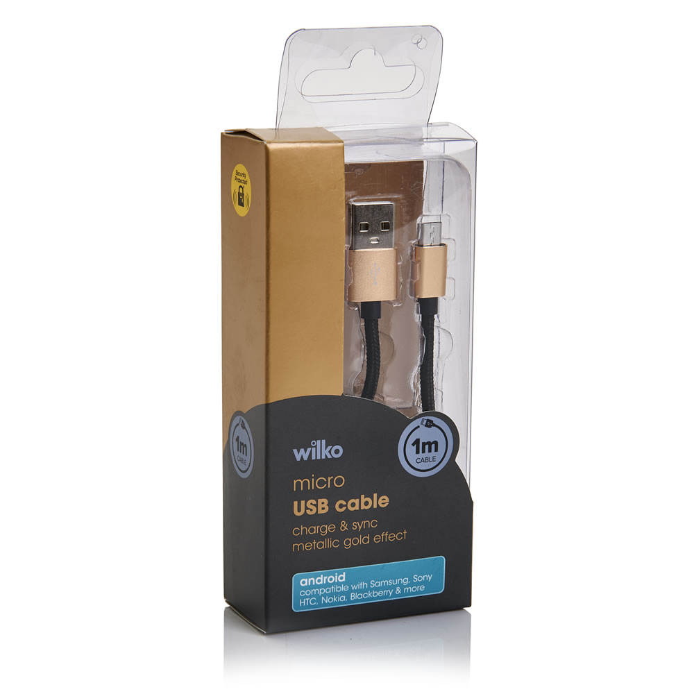 Wilko Gold Micro USB Cable 1m Image 1