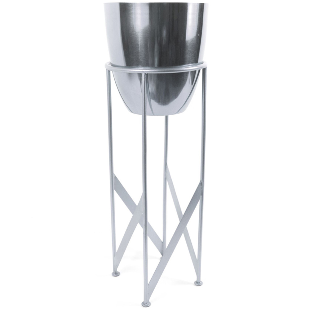 Leaf Silver Metal Stand and Planter Set 55cm Image 1