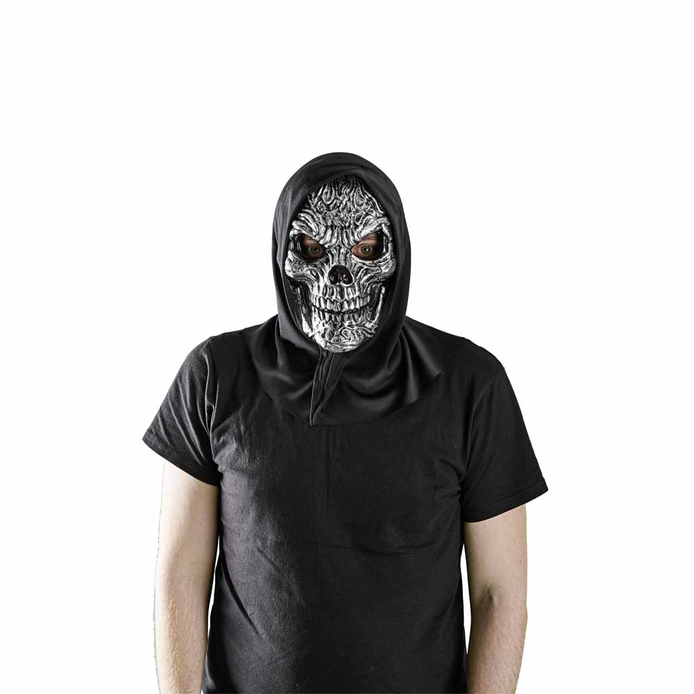 Wilko Halloween Hooded Hooligan Silver Skull Mask Image