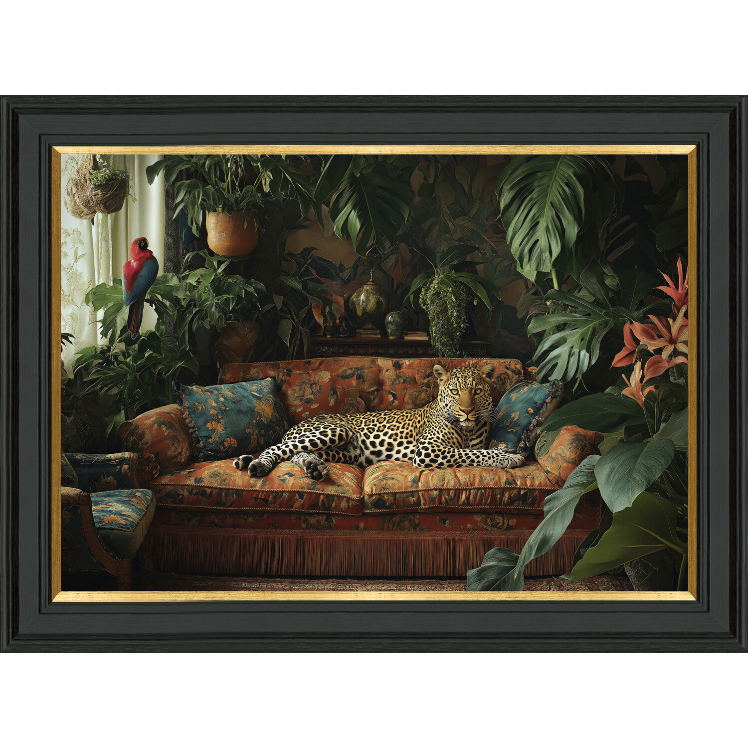 Lounging Leopard Framed Print Black Image 1