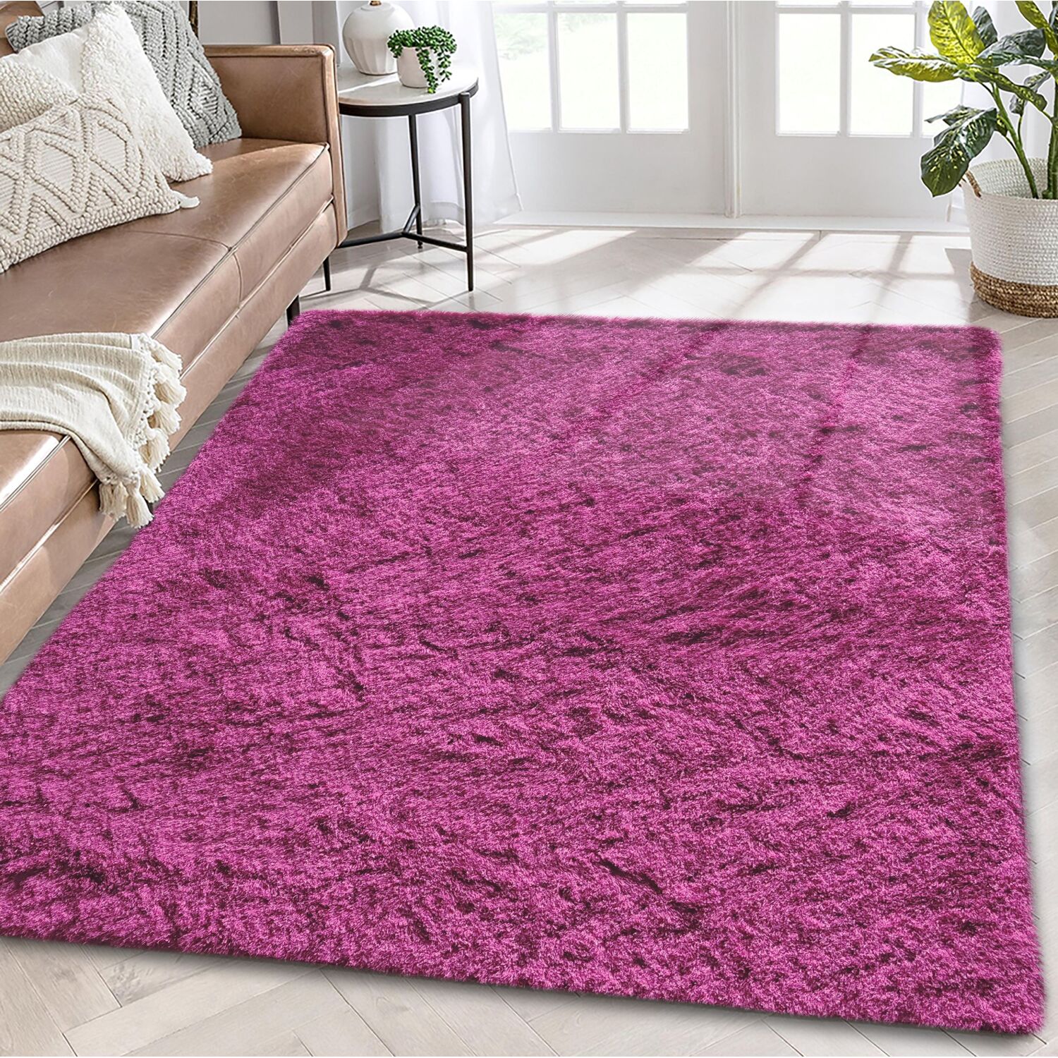 Silky Shaggy Rug - Hot Pink  / 200cm Image 2