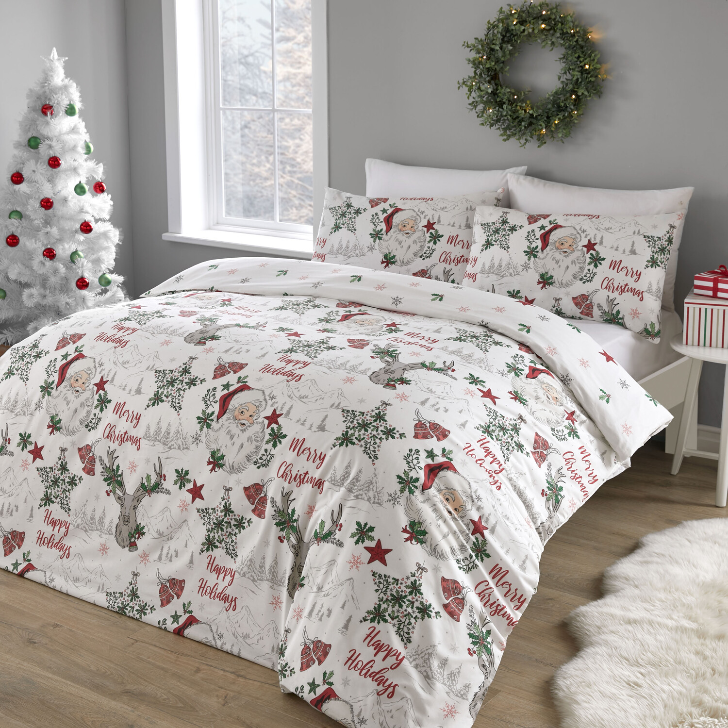 Santas North Pole Duvet Cover and Pillowcase Set - Green / King Image 3