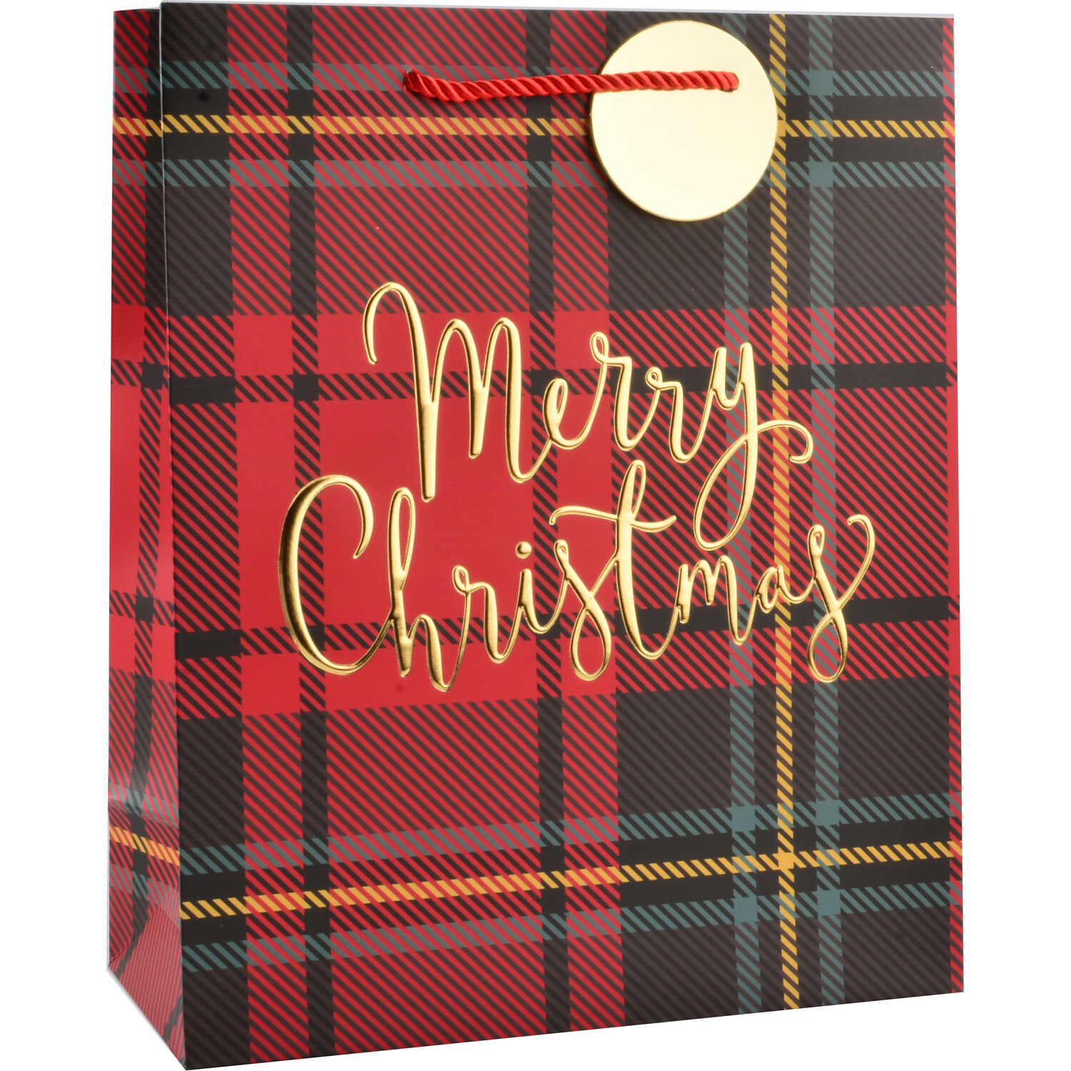 Tartan Merry Christmas Bag Red and Green Medium Image 2