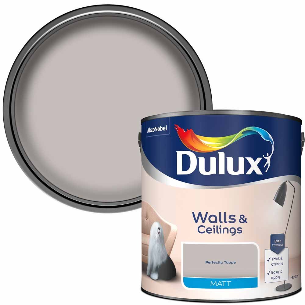 Dulux Walls & Ceilings Perfectly Taupe Matt Emulsion Paint 2.5L Image 1