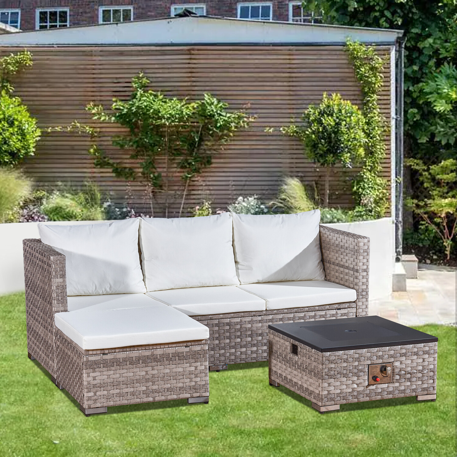 Outdoor Essentials 3 Seater Rattan Natural Lounge Set Image