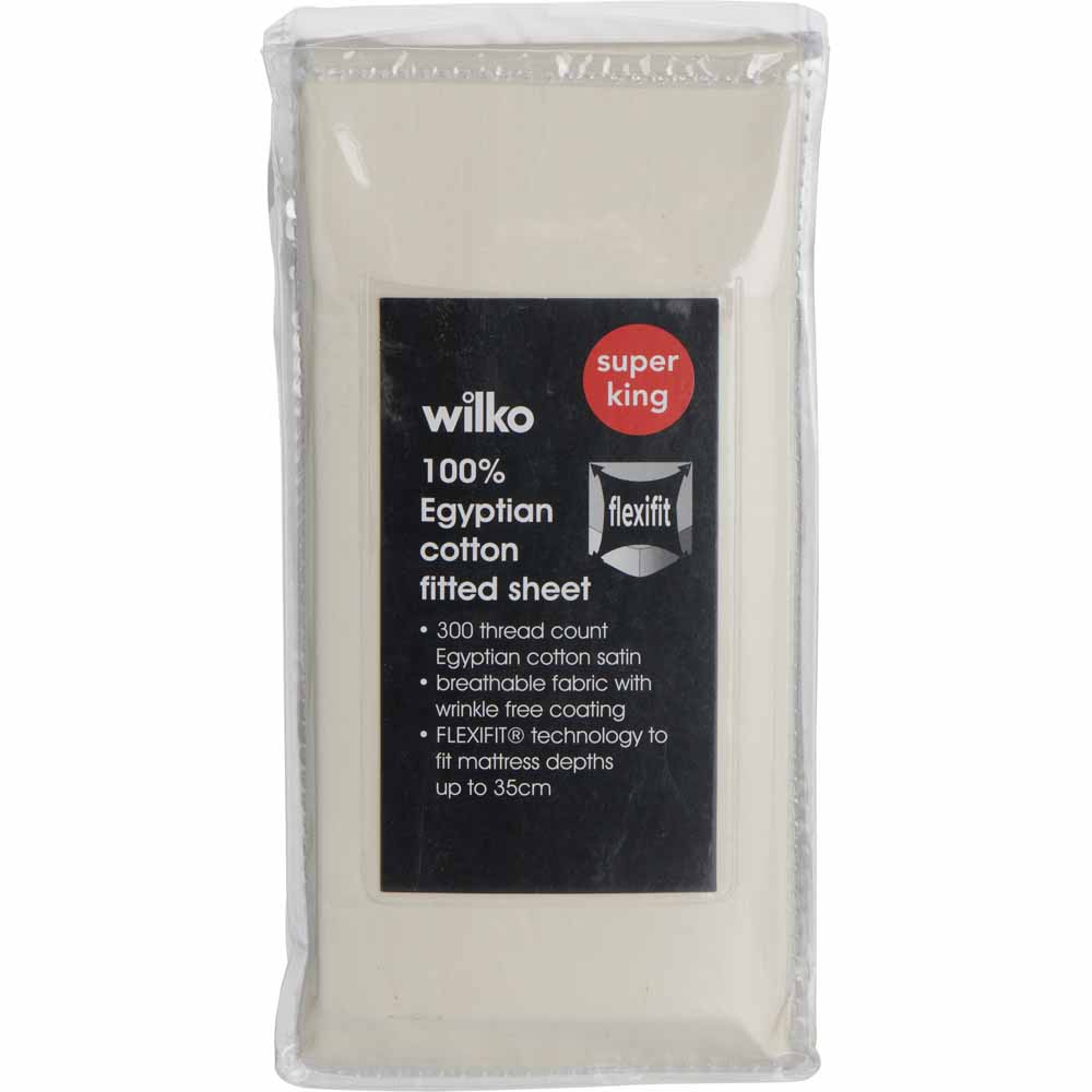 Wilko Best 100% Egyptian Cotton Cream Super King Size Fitted Sheet Image 3