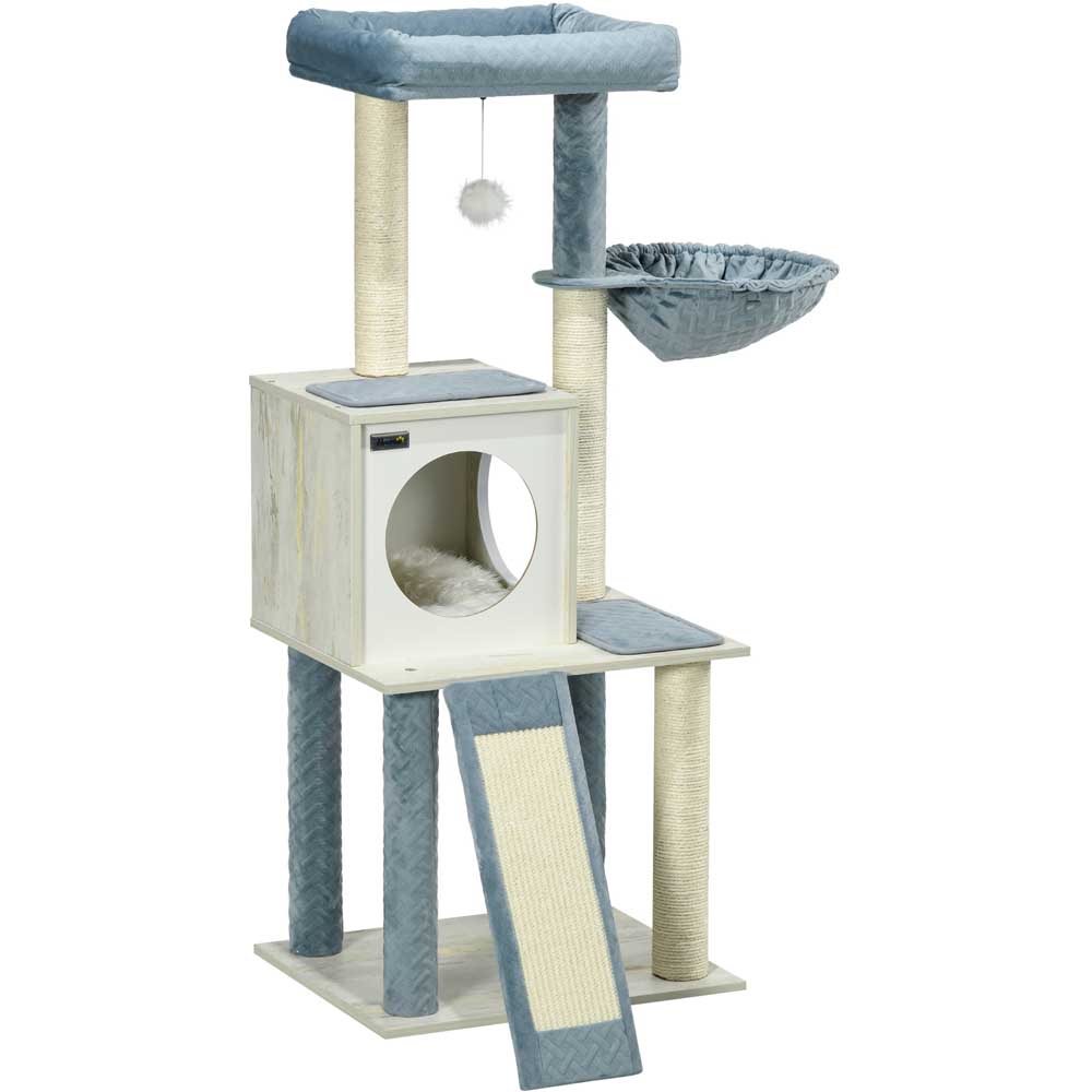 PawHut Blue Wooden Cat Tree for Indoor Cats with Scratching Post Image 1