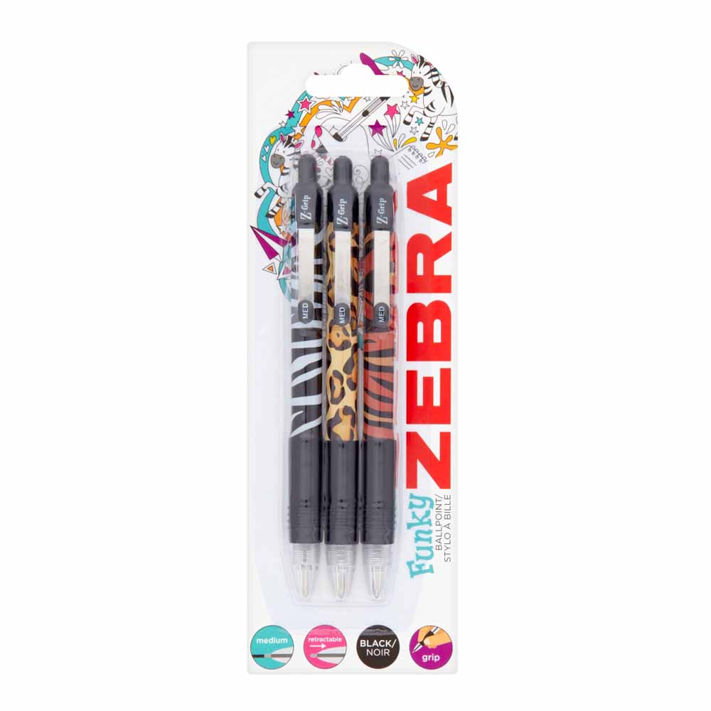 Zebra Funky Ball Point Pen Black Medium x 3 Image 1