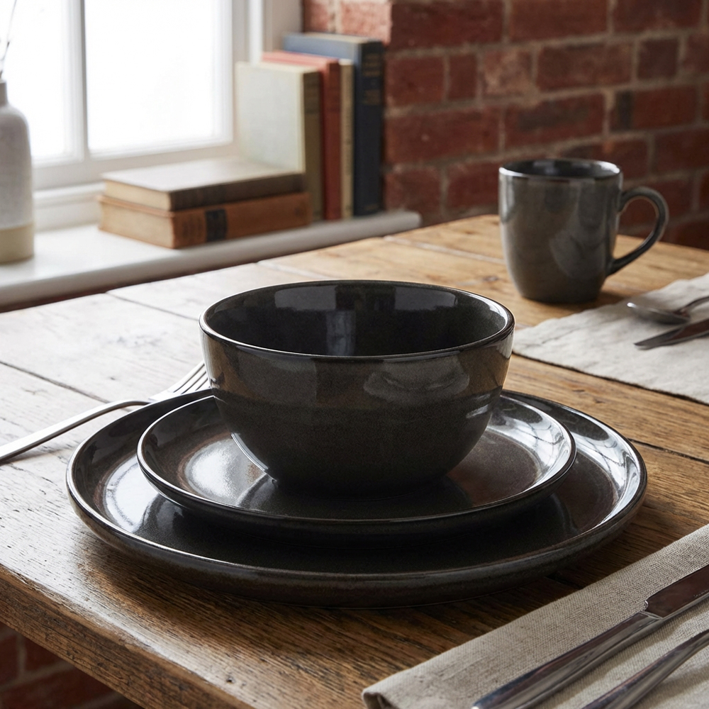 12 Piece Reactive Glaze Dinner Set - Dark Grey Image 8