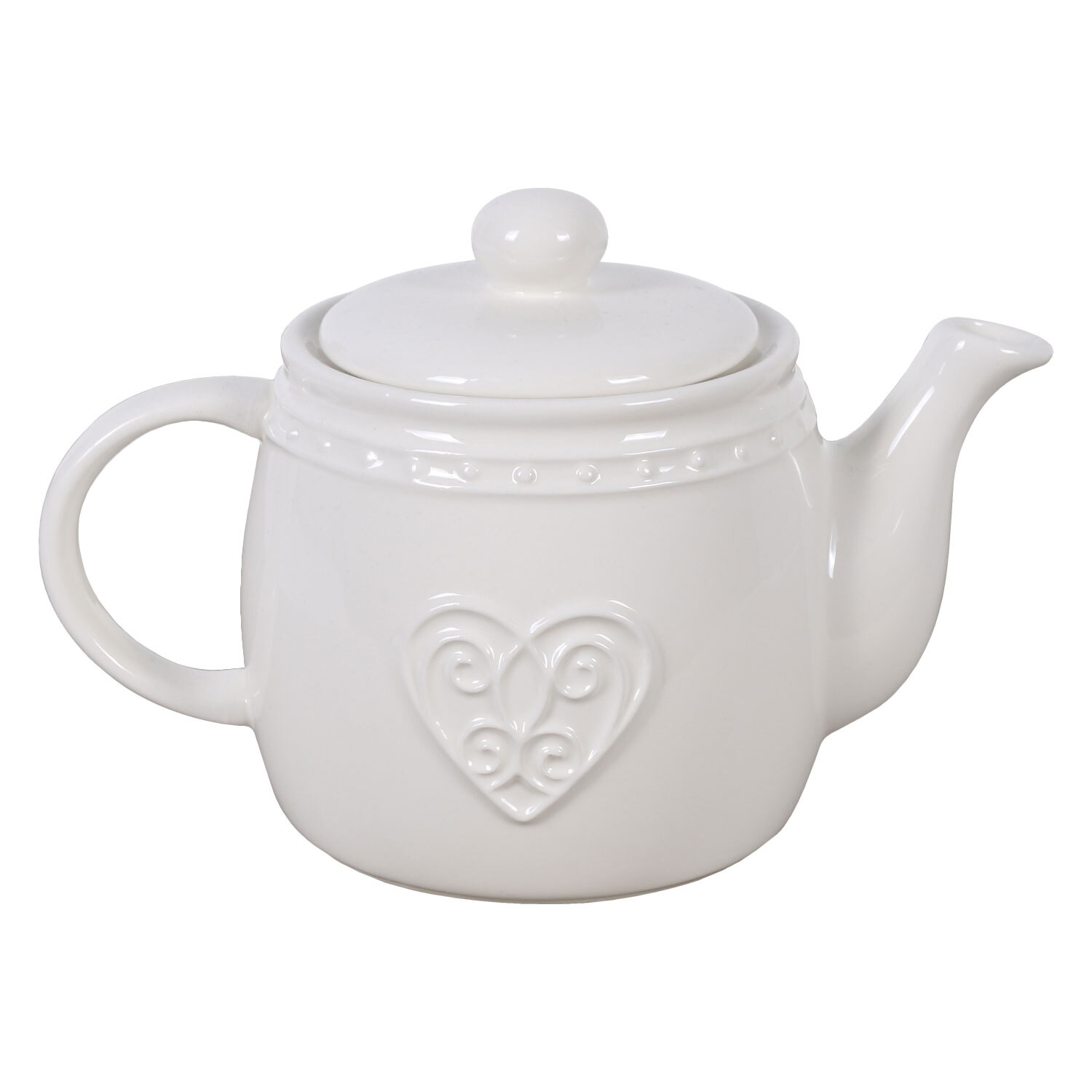 White Embossed Heart Teapot Image