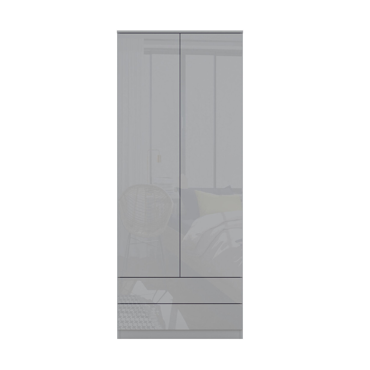 Shard 2 Door 2 Drawer Glossy Grey Wardrobe Image 4