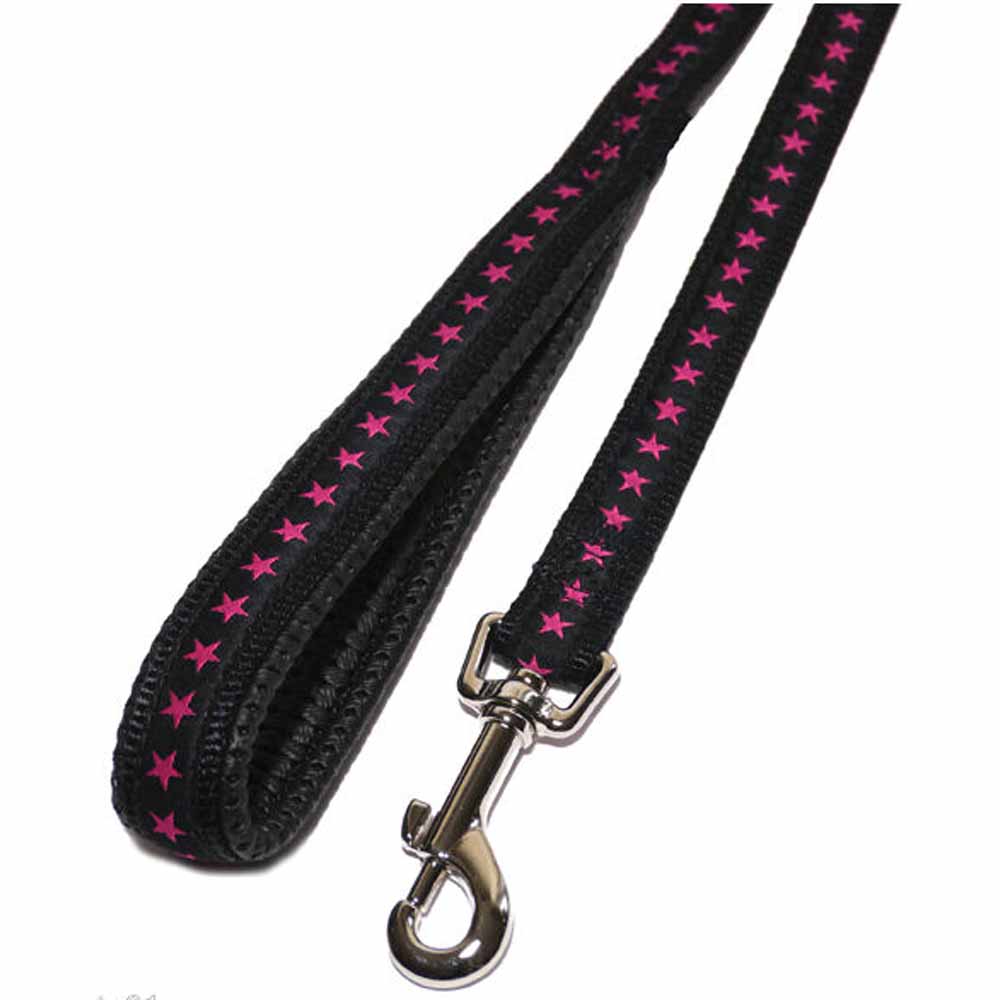 Rosewood Dog Lead Black and Pink Star Image