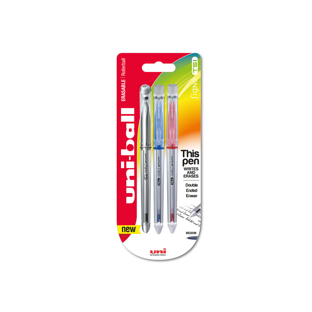 UniBall TSI Erasable Gel Pens Assorted 3 pack Wilko