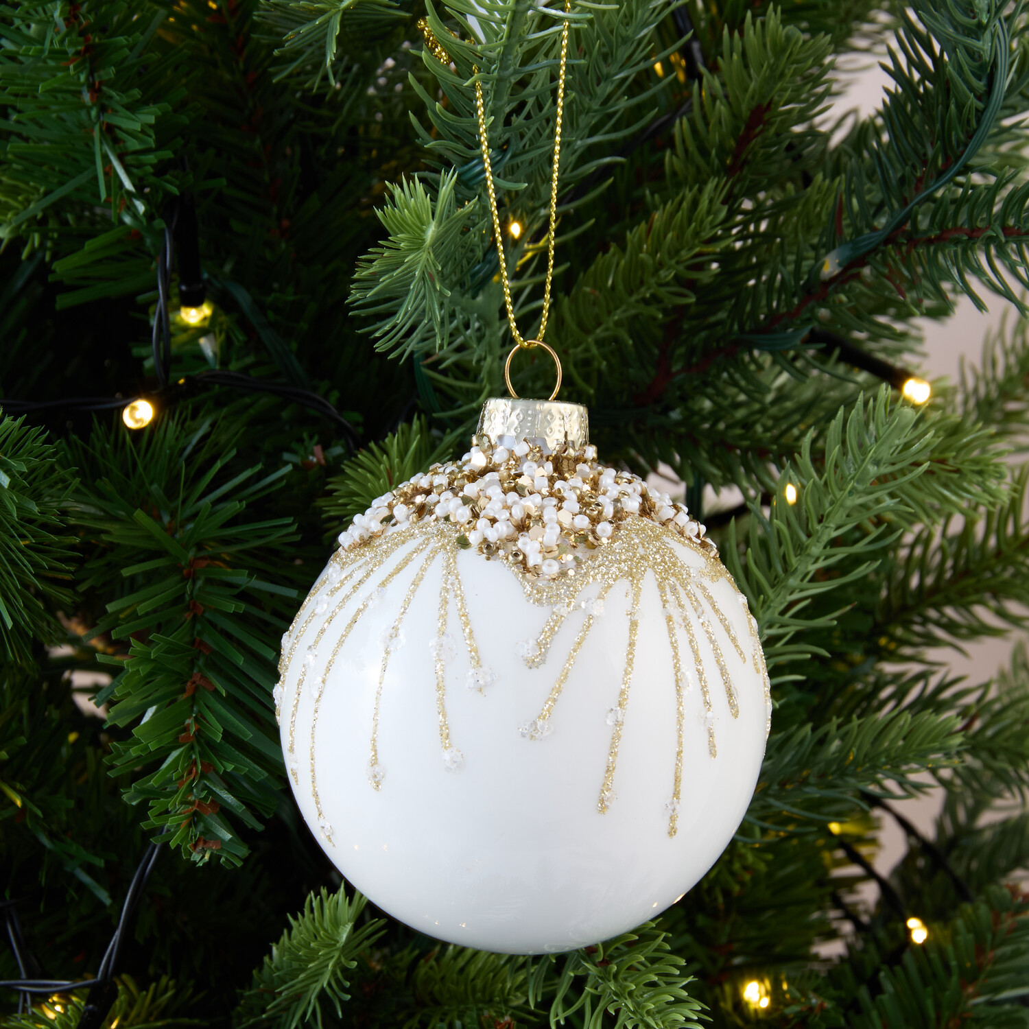 Ivory and Gold Beaded Bauble Image 3