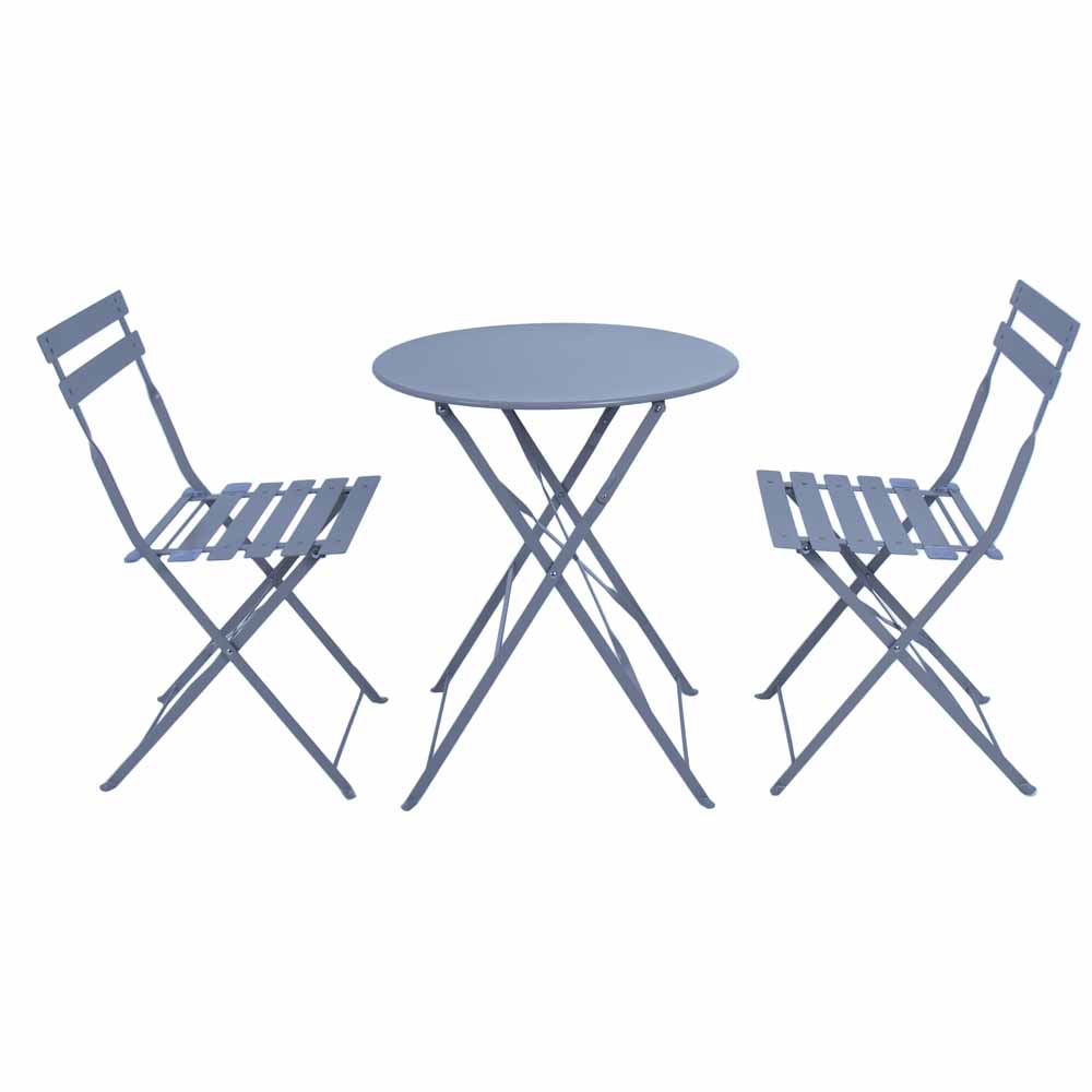Charles Bentley Folding Metal Bistro Set Navy Grey Image 3