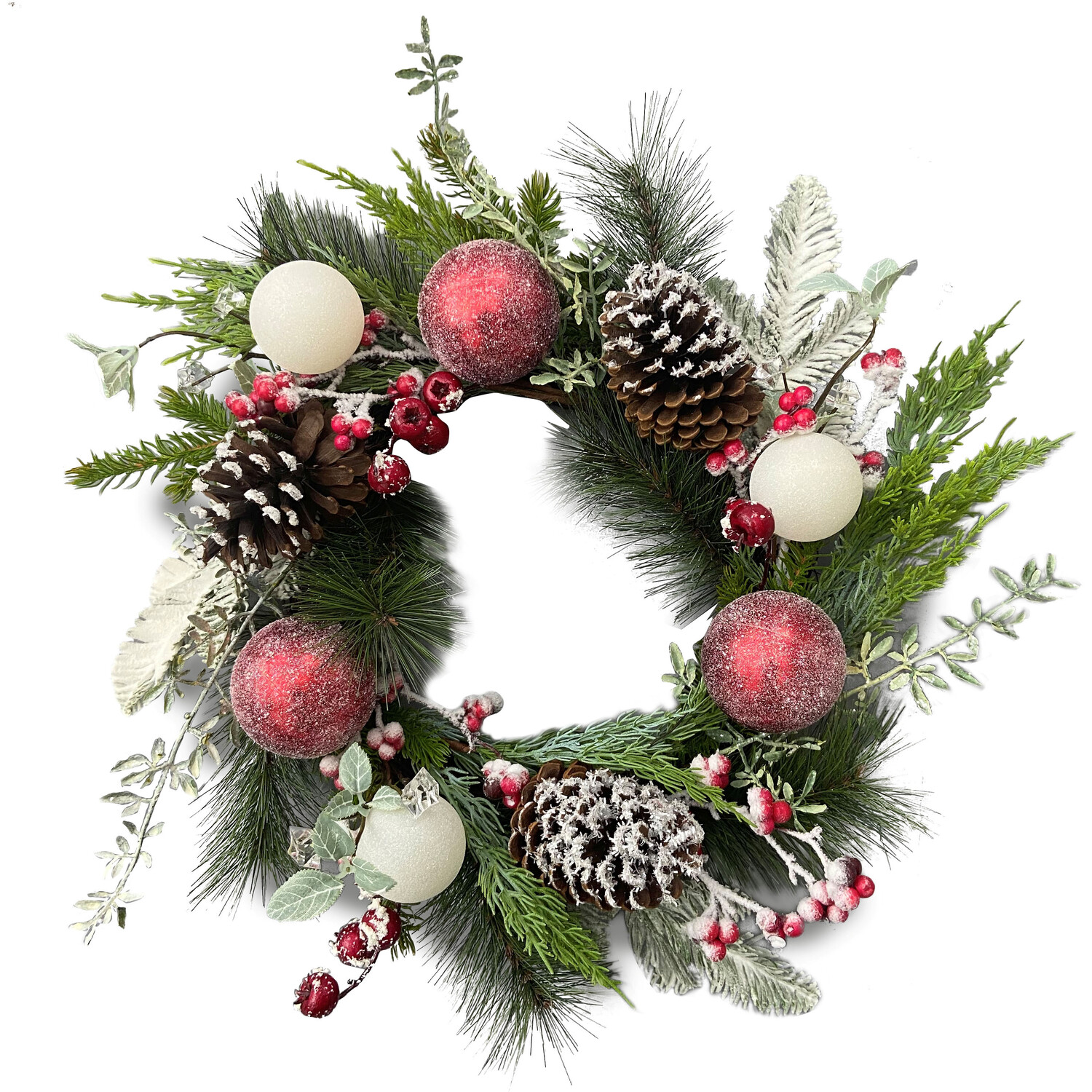 Traditional Snowy Christmas Wreath with Pinecones Image