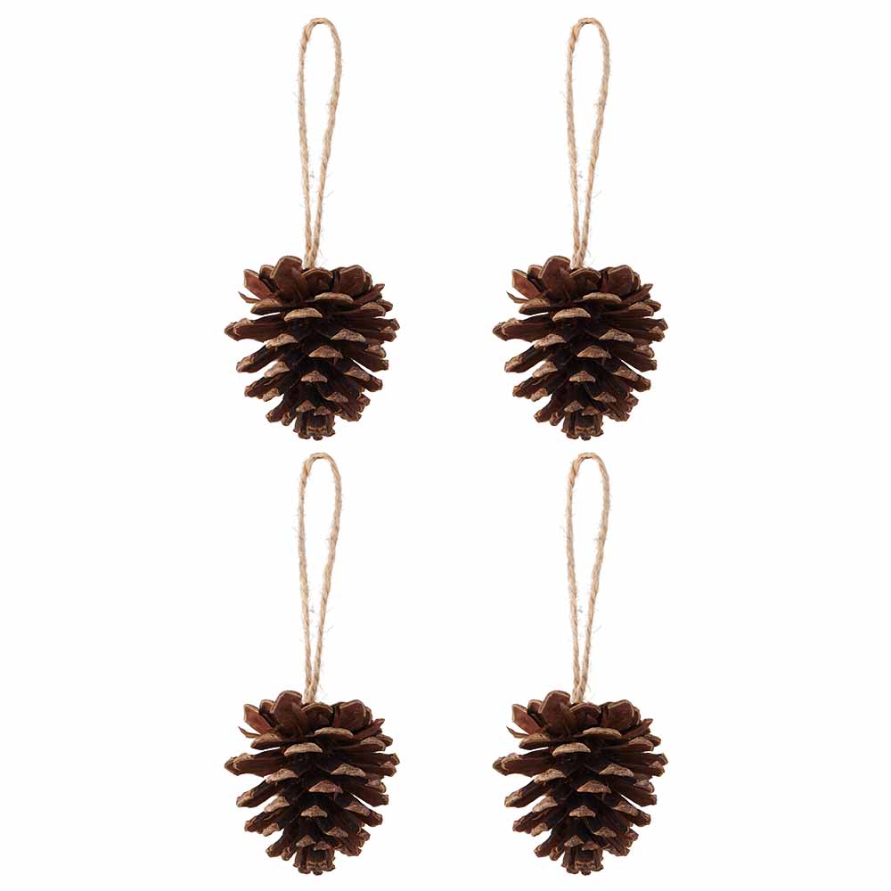 Wilko Traditional Pine Cone Christmas Baubles 4 Pack Image 2
