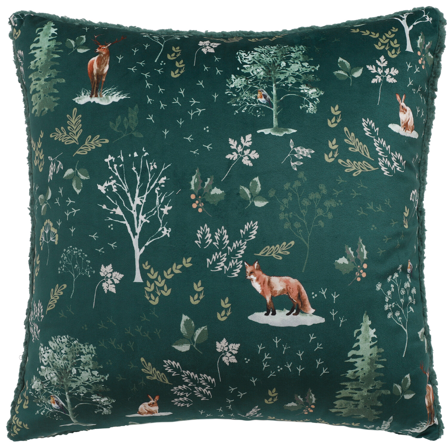 Snowy Forest Green Sherpa Cushion - Emrald Image 1