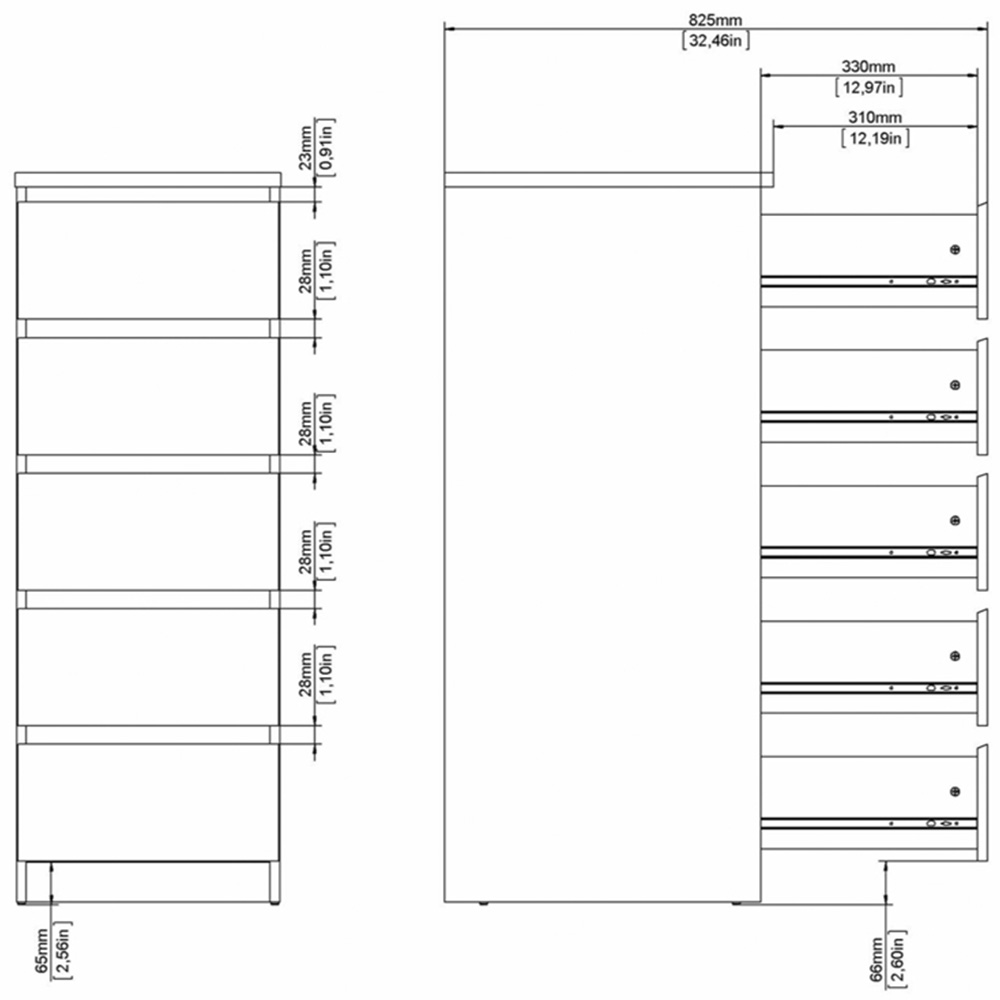 Florence 5 Drawer Concrete and White High Gloss Narrow Chest of Drawers Image 9