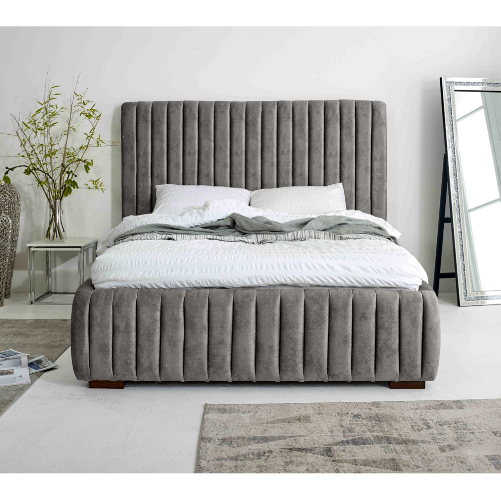 Eleganza The Elite King Size Grey Oakland Fabric Bed Frame with Headboard and Footboard Image 6
