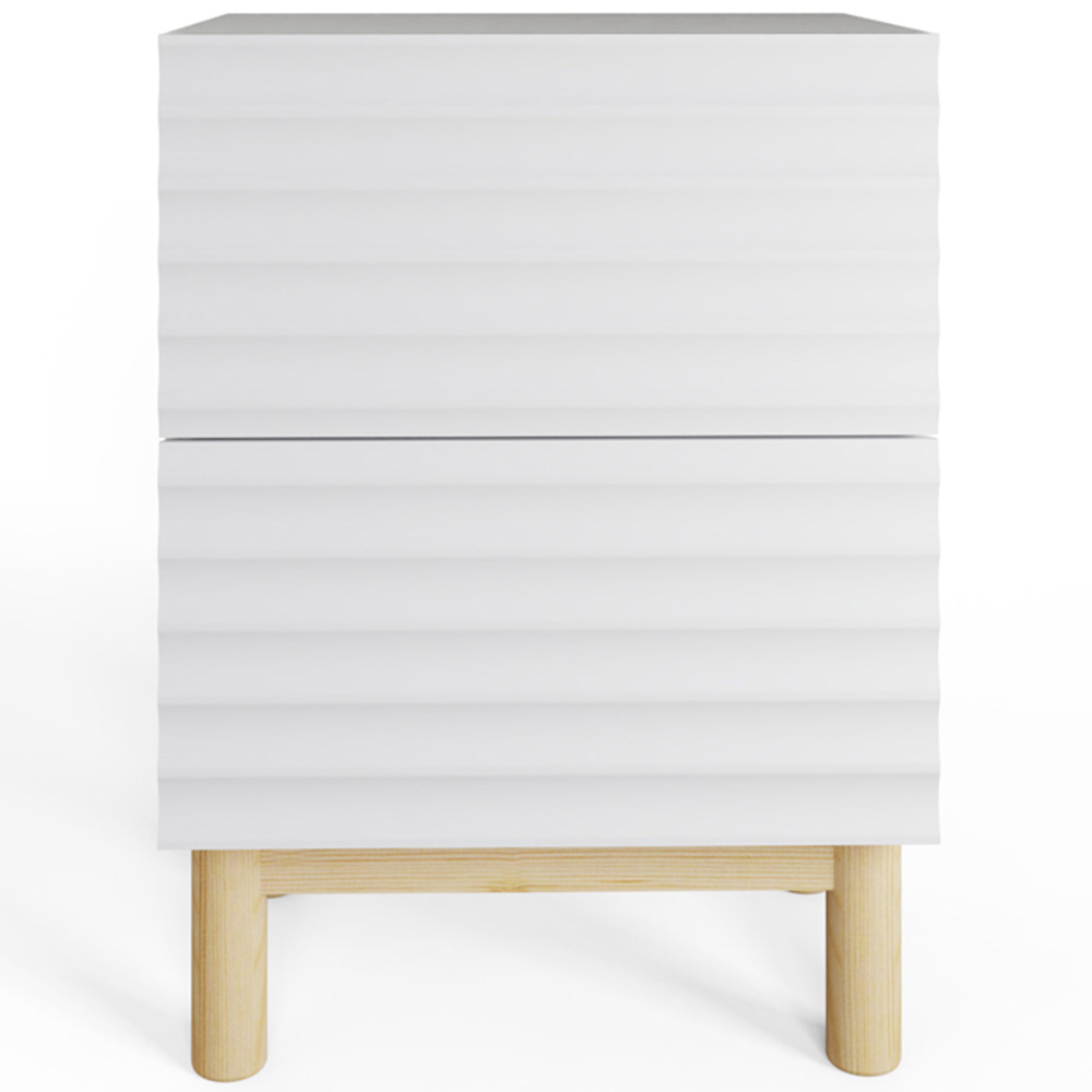GFW Karla 2 Drawer White Ribbed Bedside Table 2 Pack Image 4