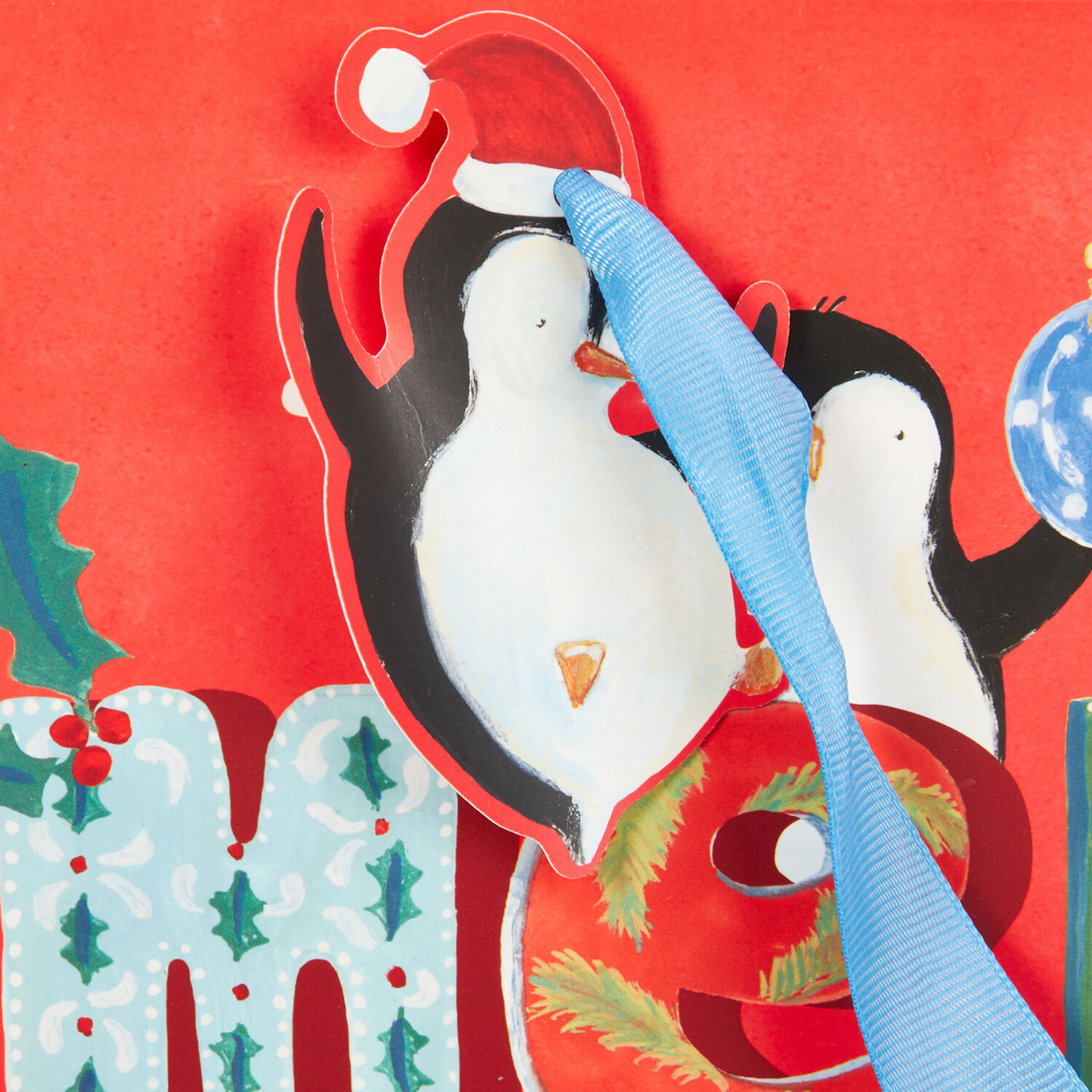 Festive Penguins Giftbag Large - Red Image 2