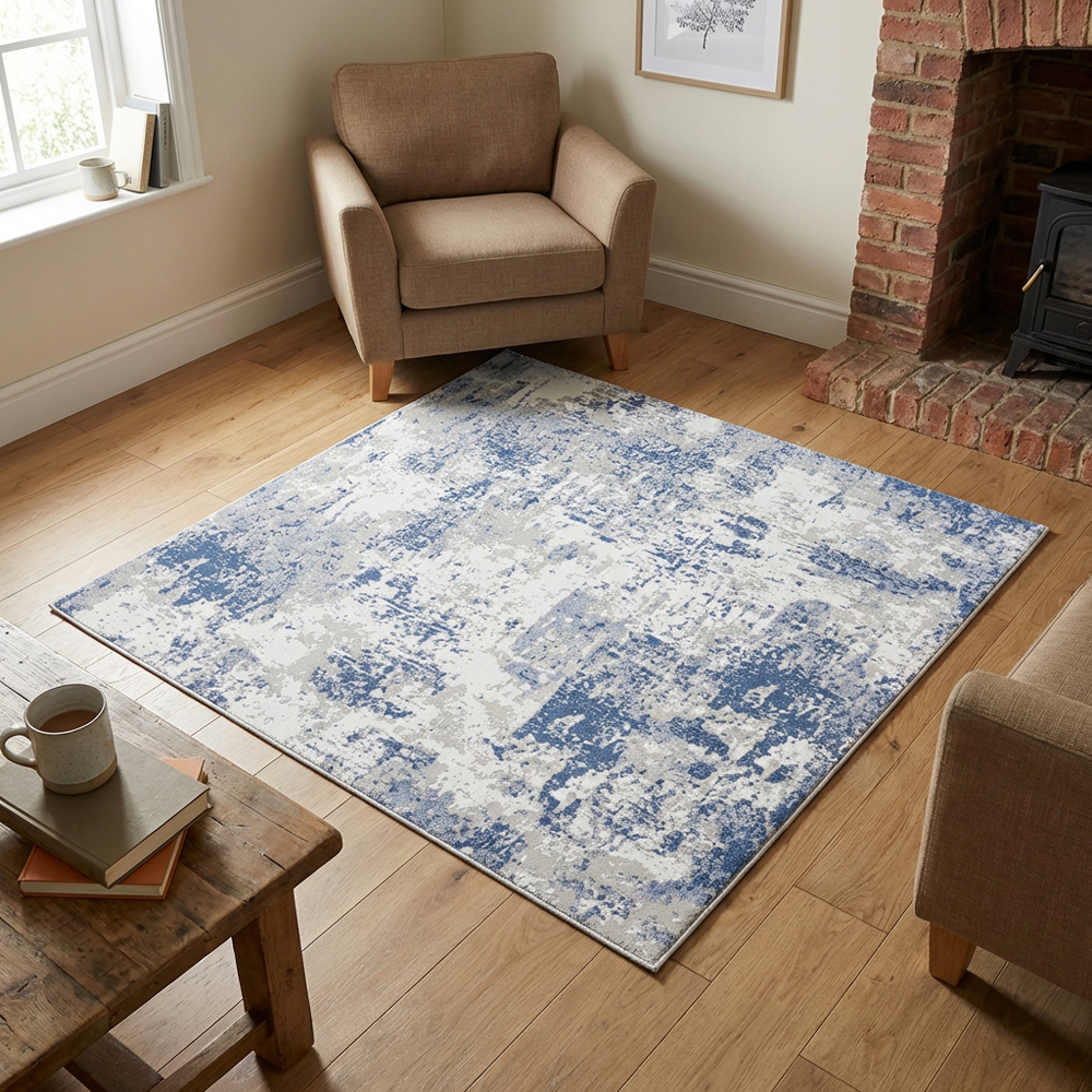 Belvedere Distressed Rug - White and Blue / 120cm Image 6
