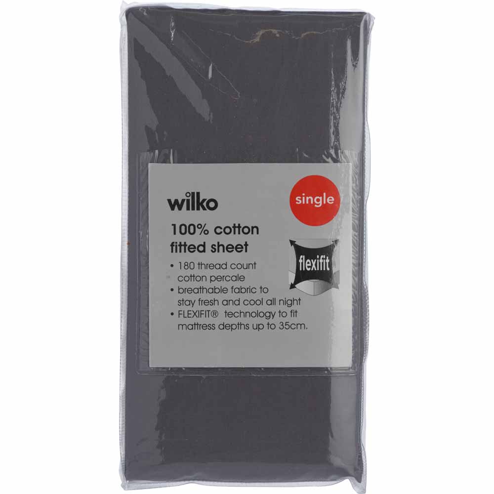 Wilko Charcoal Fitted Sheet Single Image 2