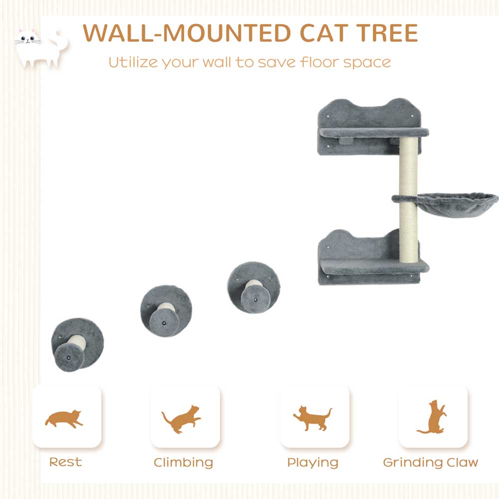 PawHut 4 Piece Cat Shelf, Cat Wall Furniture w/ Hammock, Steps, Platforms Image 6