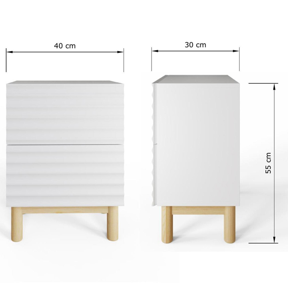 GFW Karla 2 Drawer White Ribbed Bedside Table Image 8