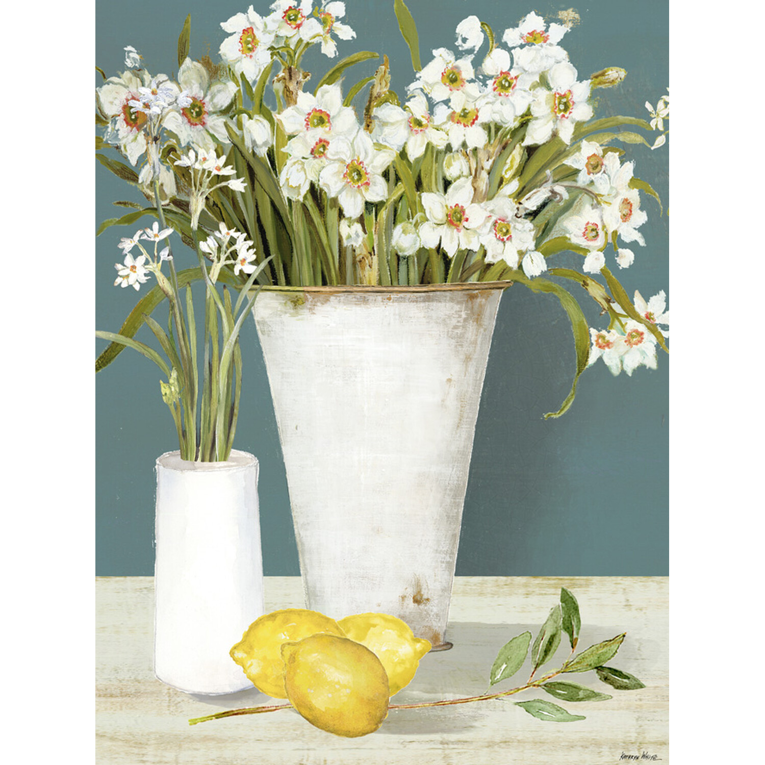 K.White Neutral Floral Lemons Canvas Image