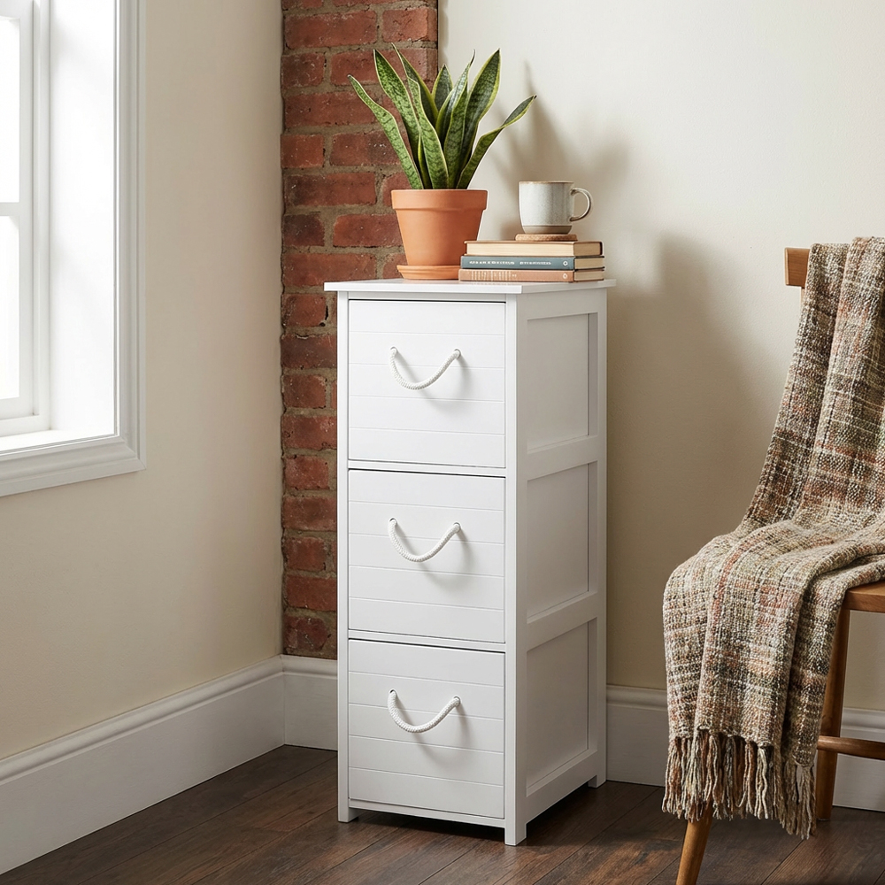 Aura 3 Drawer White Cabinet with Rope Handles Image 7