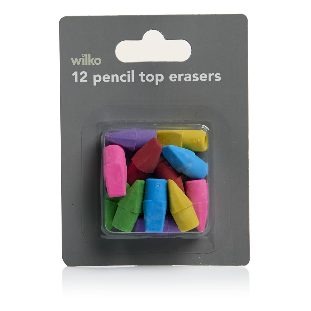 Wilko Pencil Top Erasers 12 pack Image