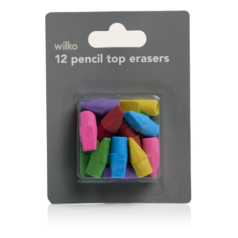 Wilko Pencil Top Erasers 12 pack Wilko