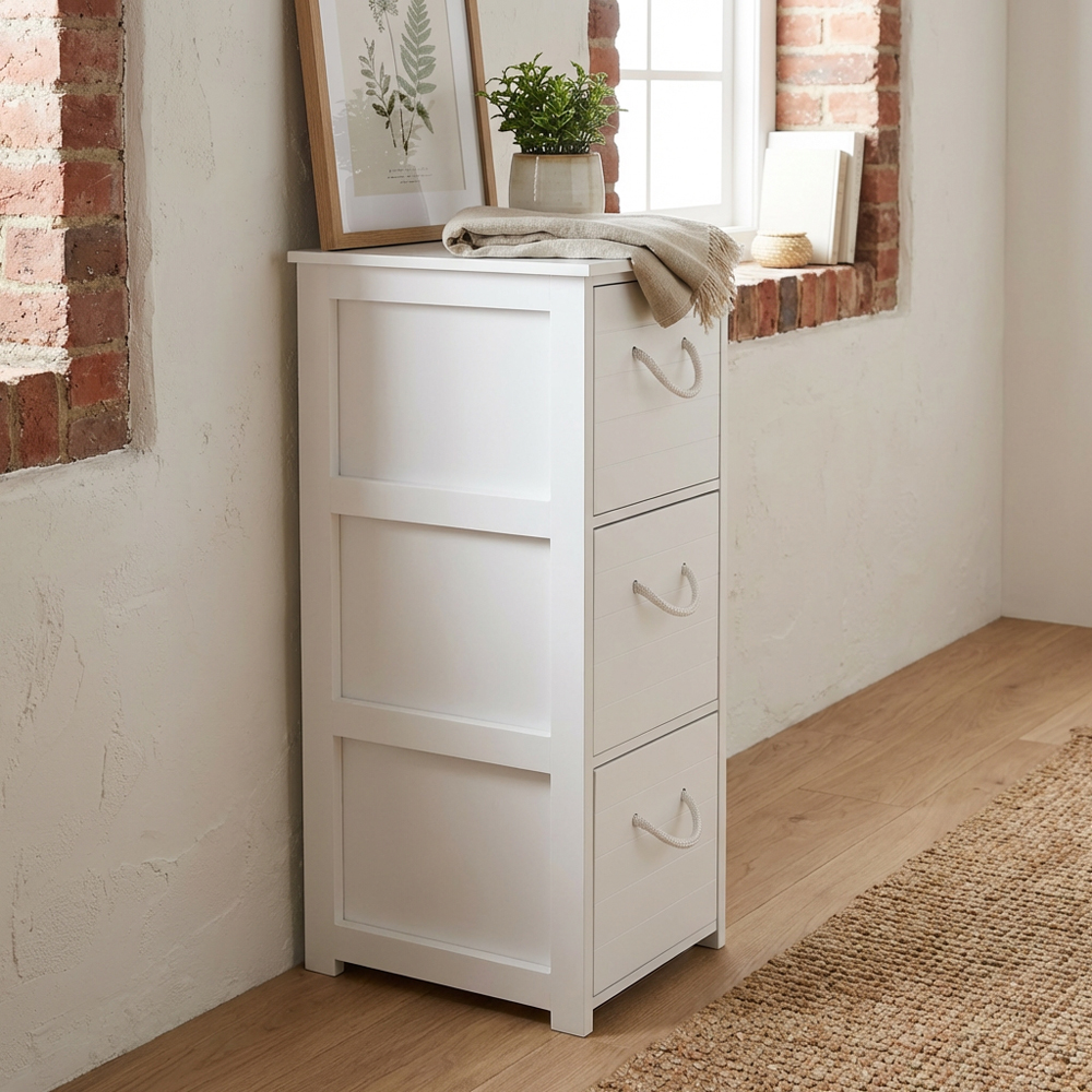 Aura 3 Drawer White Cabinet with Rope Handles Image 6