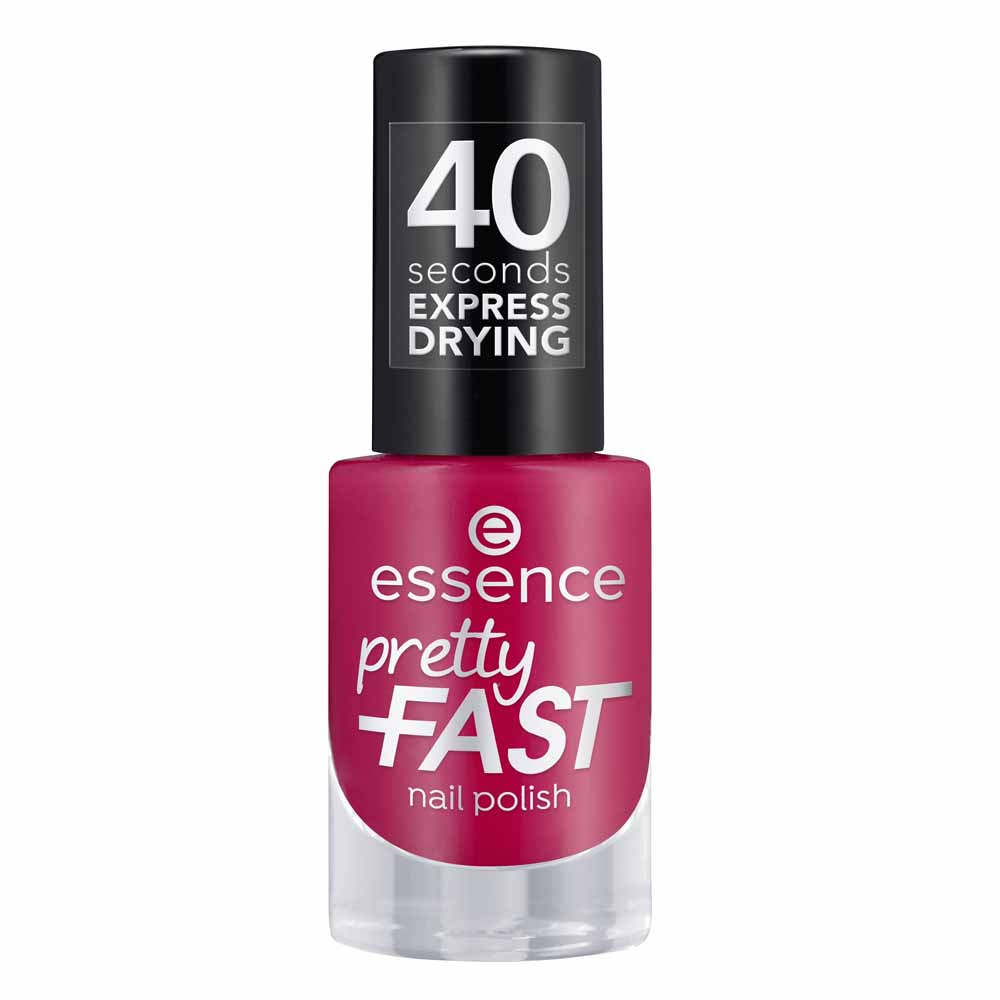 Essence Pretty Fast Nail Polish 04  - wilko Get your nails party-ready in no time with this pretty fast nail polish by essence. The polishes are also always ready for use on the go and are sure to fit into any handbag thanks to the small 5-millilitre bottle. Its fast-drying formula works within 40 seconds so you can quickly match your nails to your outfit in the morning. It comes in six ultra-cool shades to choose from, colourful style experiments are definitely on the agenda! Shade: 04. Essence Pretty Fast Nail Polish 04