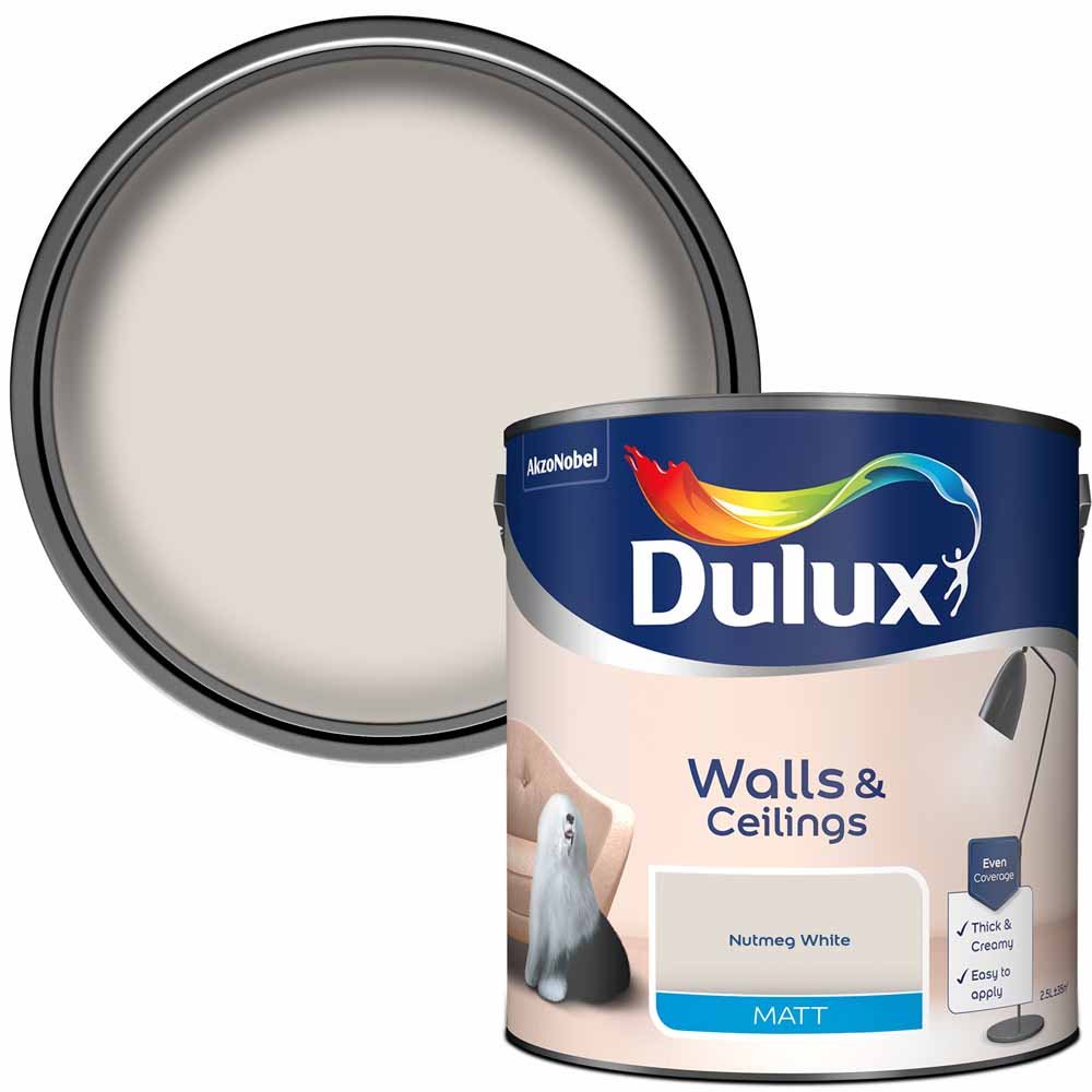 Dulux Walls & Ceilings Nutmeg White Matt Emulsion Paint 2.5L Image 1