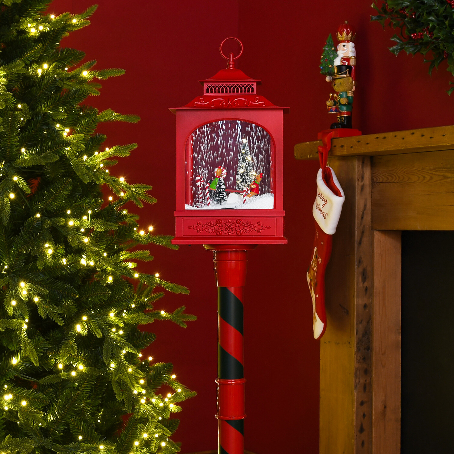 Gingerbread Snowing Lantern Red Image 4