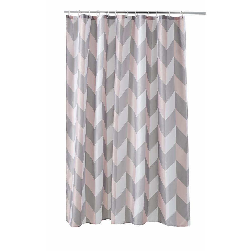 Wilko Treasured Chevron Shower Curtain, Grey Chevron Fabric Shower Curtain