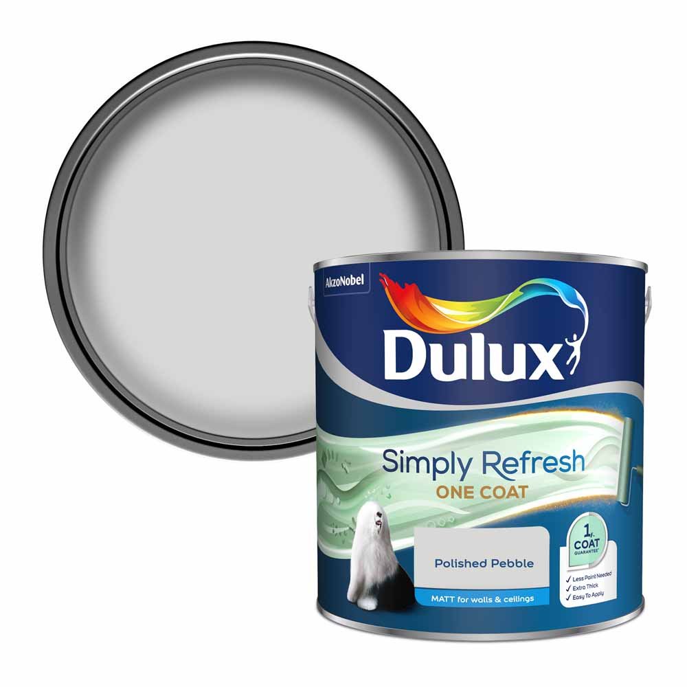 Dulux Simply Refresh One Coat Polished Pebble Matt Emulsion Paint 2.5L Image 1