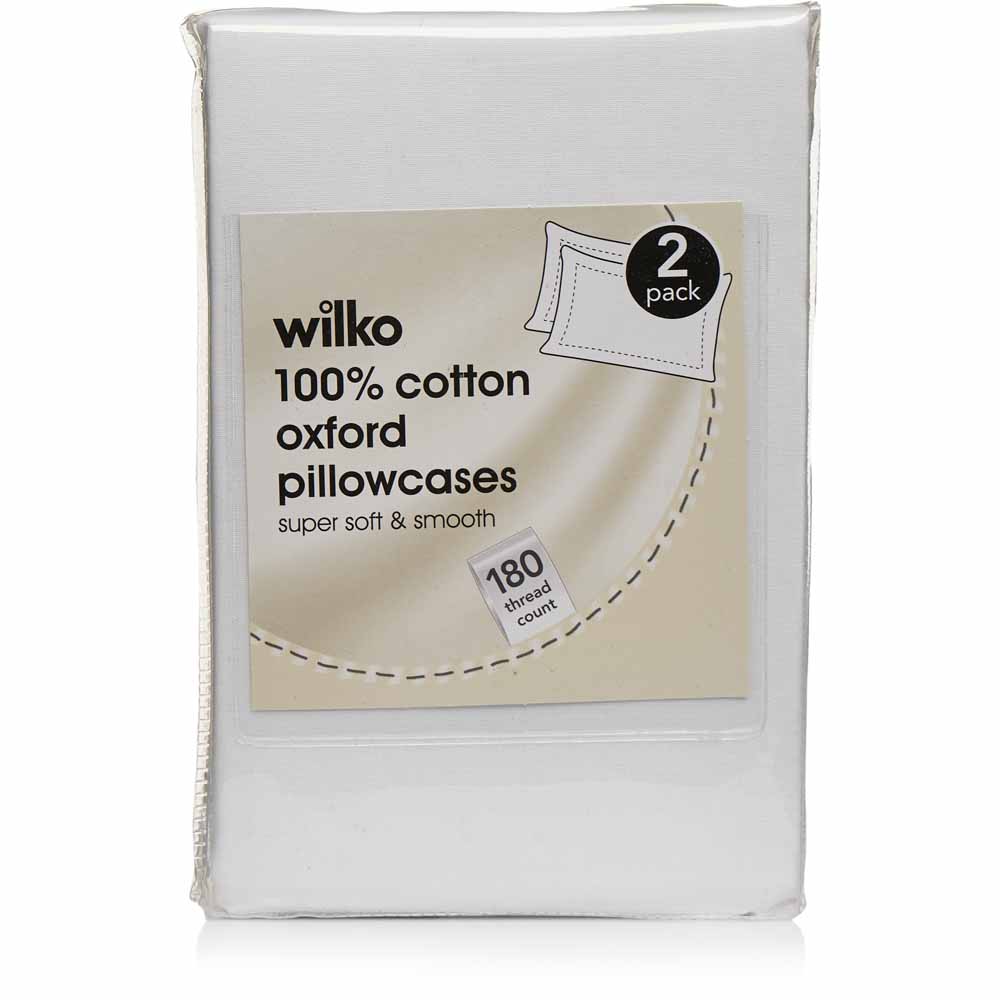 Wilko White 100% Cotton Oxford Pillowcases 2 pack Image 3