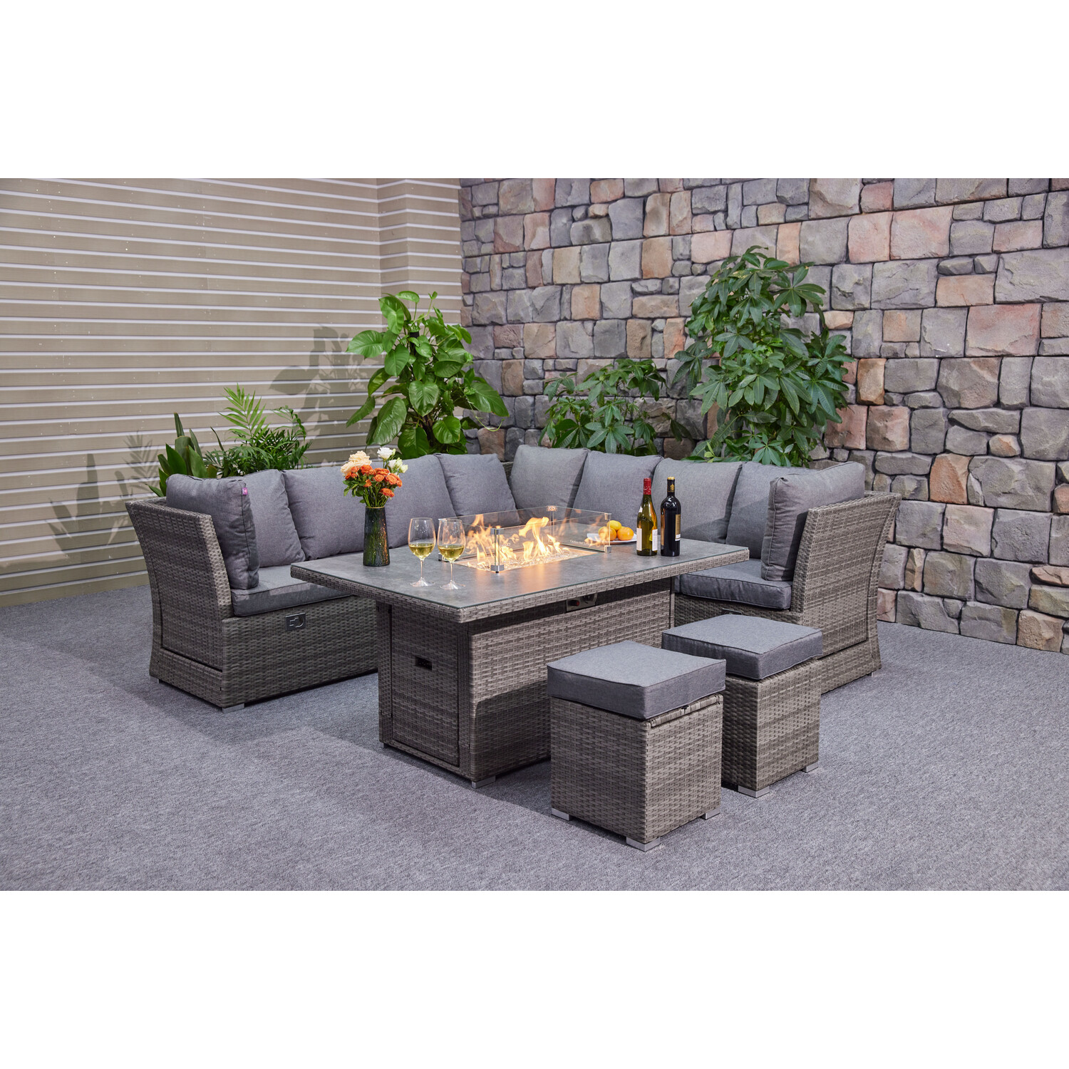 Malay Deluxe Malay New Hampshire 6 Seater Grey Wicker Fire Pit Garden Lounge Set Image 3