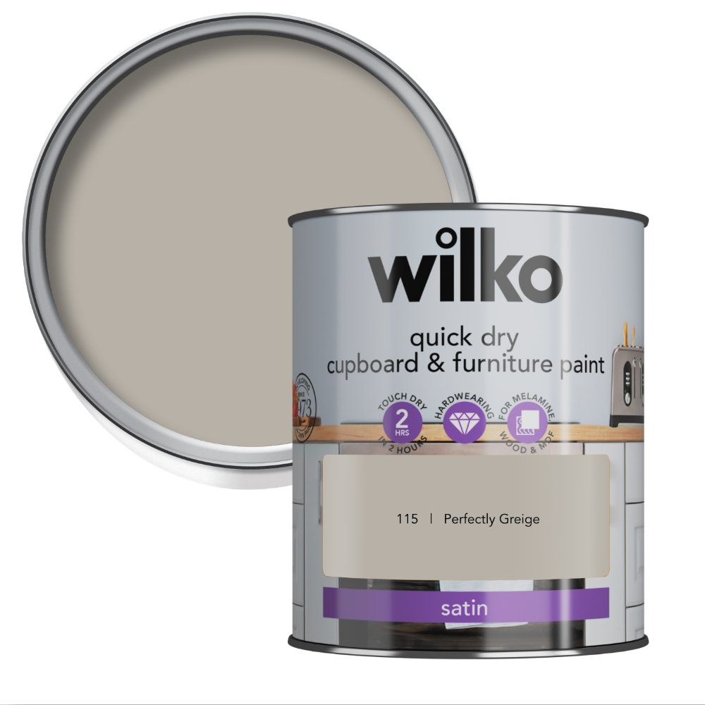 Wilko Quick Dry Perfectly Greige Cupboard and Furniture Paint 750ml Image 1